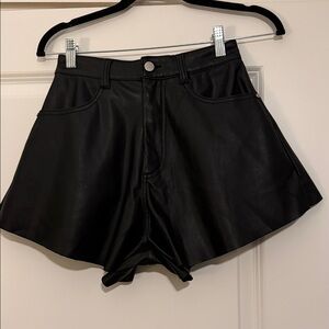 Sleek Black High Waist Leather Shorts